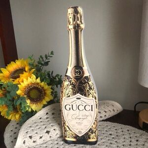 Gucci Gold and Black Champagne Bottle Wooden Home Decor